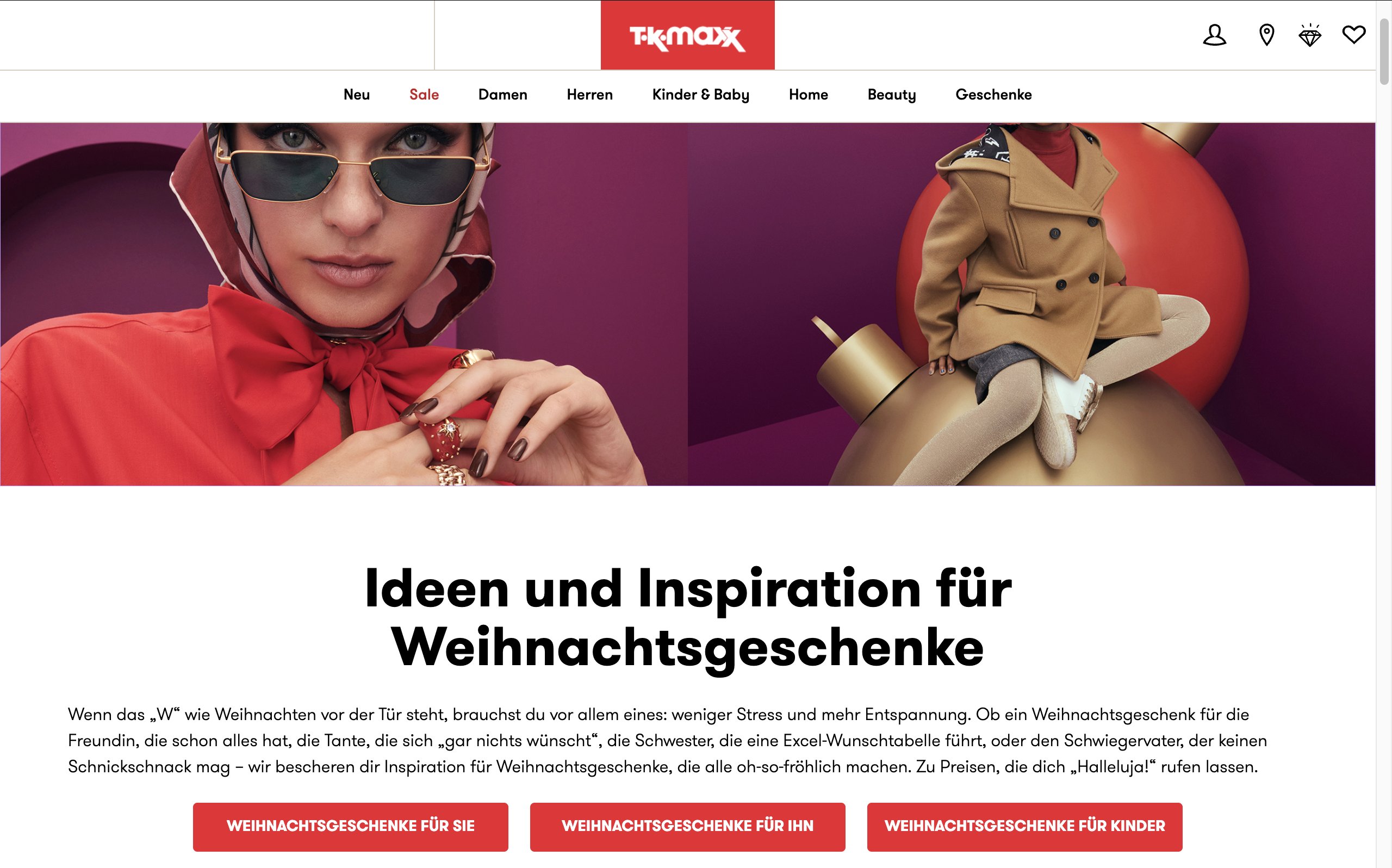 Webpage for TK Maxx containing a blog about Christmas ideas and gift inspiration.